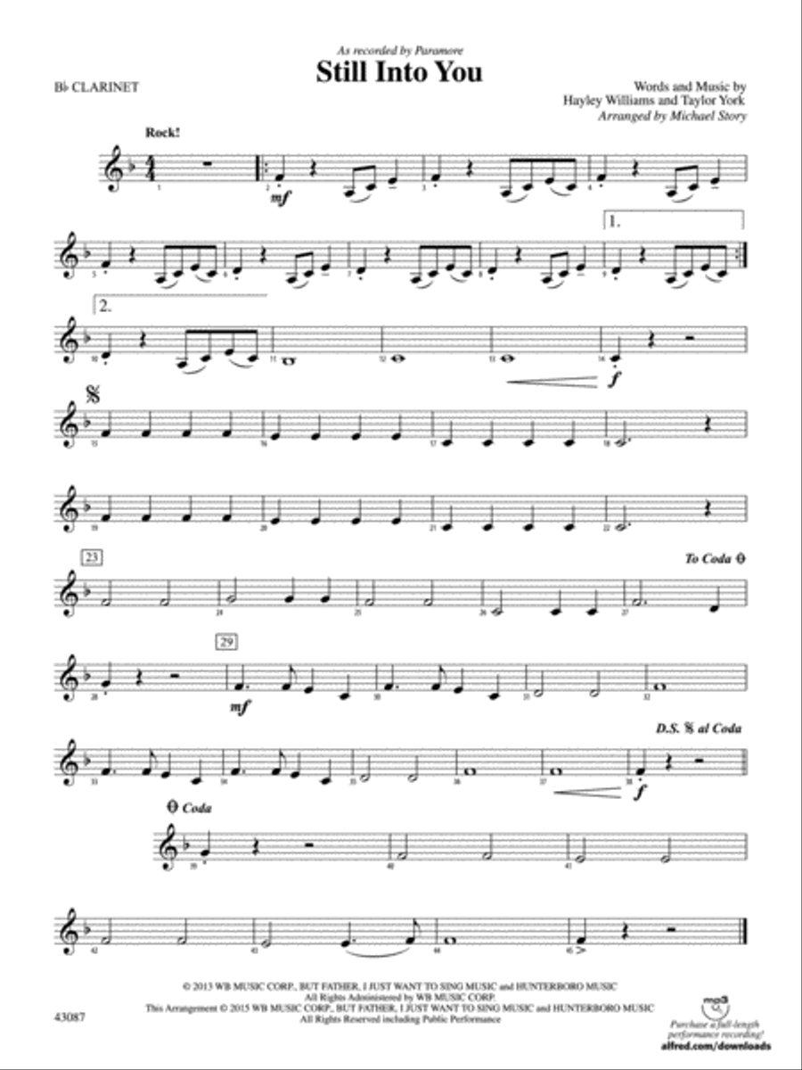 Still Into You: 1st B-flat Clarinet Concert Band scores gallery preview page 1
