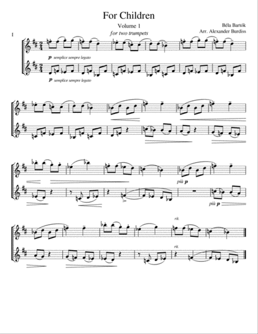 For Children - Book 1 (Trumpet Duet) Trumpet Duet scores gallery preview page 2