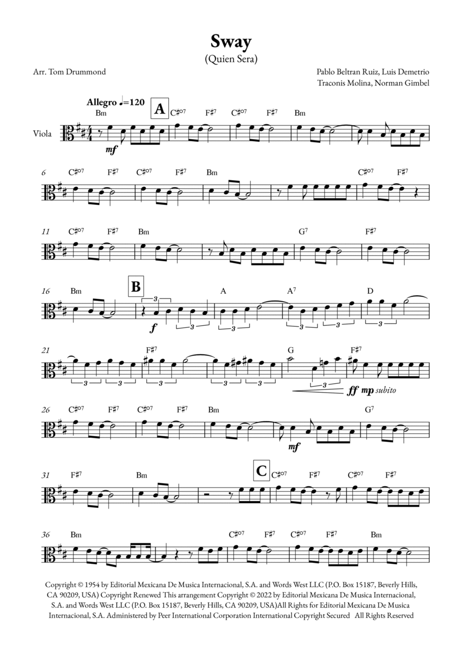 Sway (quien Sera) Viola Solo scores gallery preview page 1