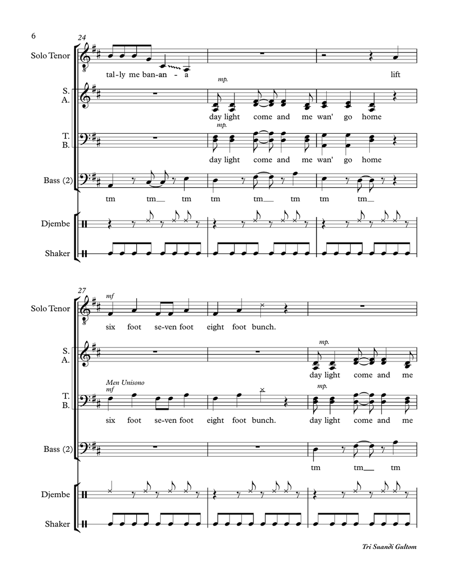 Day-o (the Banana Boat Song) 4-Part scores gallery preview page 6