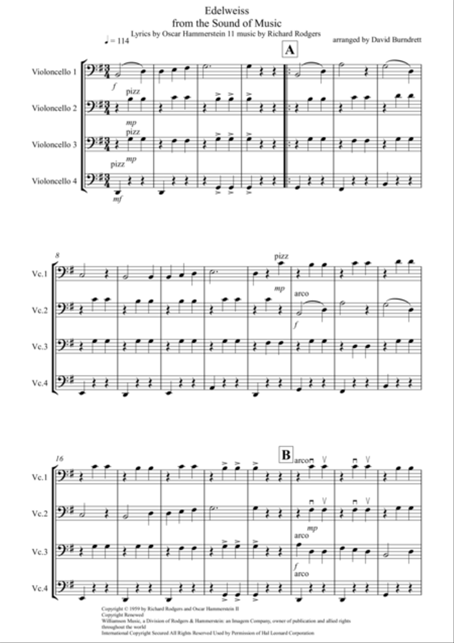 Edelweiss Cello Solo scores gallery preview page 1