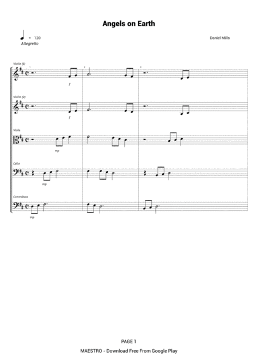 Angels on Earth String Orchestra scores gallery preview page 1