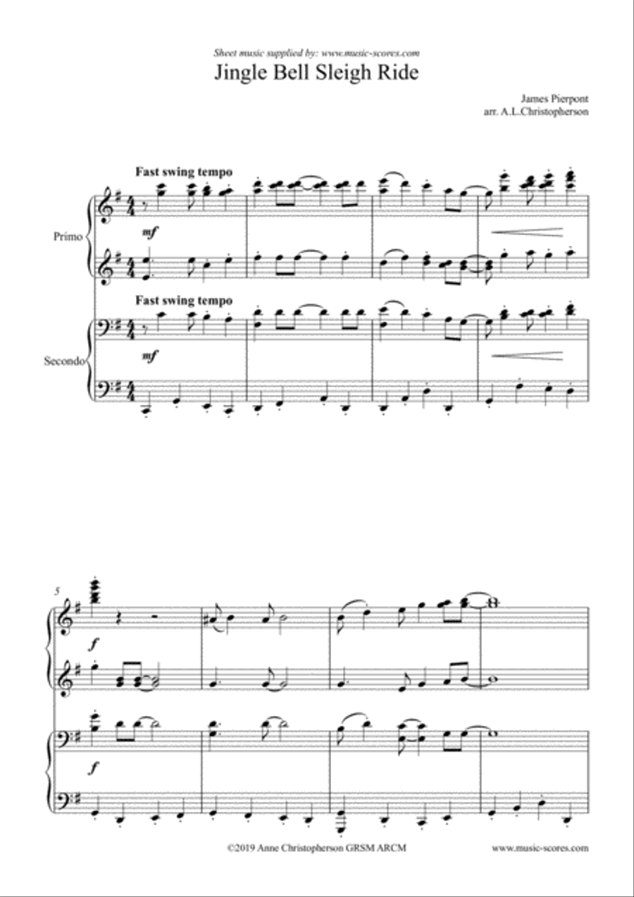 Jingle Bell Sleigh Ride - Piano Duet Piano Duet scores gallery preview page 1