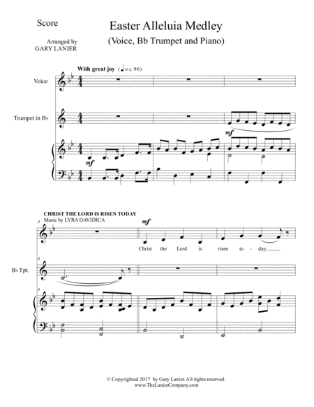 EASTER ALLELUIA MEDLEY (Voice, Bb Trumpet and Piano. Score & Parts included) image number null