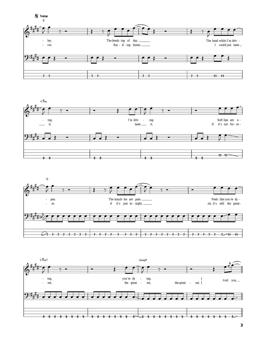 Sex On Fire Sex On Fire Bass Guitar Tablature scores gallery preview page 3