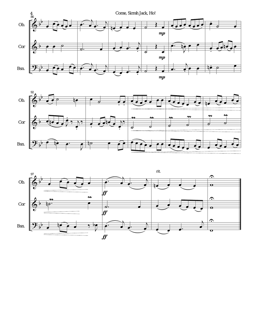 Come Sirrah Jack, Ho! for double-reed trio (oboe, cor anglais, bassoon) Woodwind Trio scores gallery preview page 4