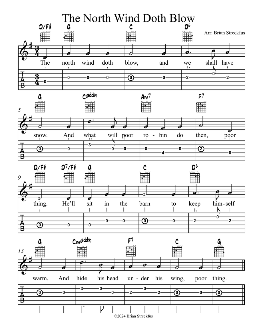 The North Wind Doth Blow Classical Guitar scores gallery preview page 1