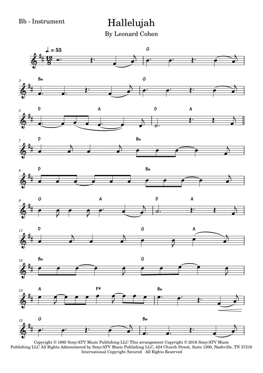 Hallelujah Tenor Saxophone scores gallery preview page 1