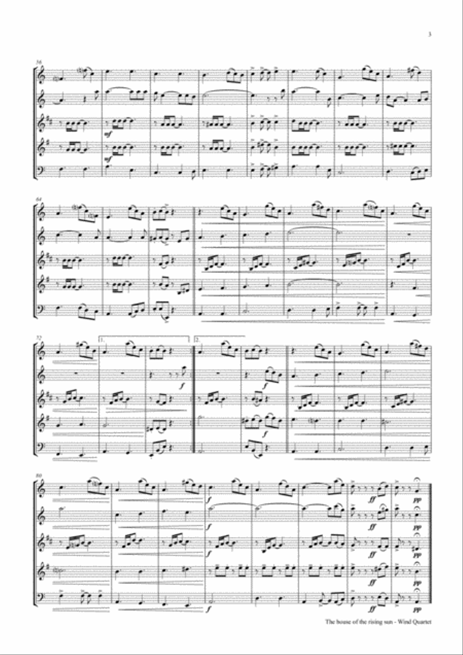 The house of the rising sun - Folk Song - Wind Quintet Woodwind Quintet scores gallery preview page 3