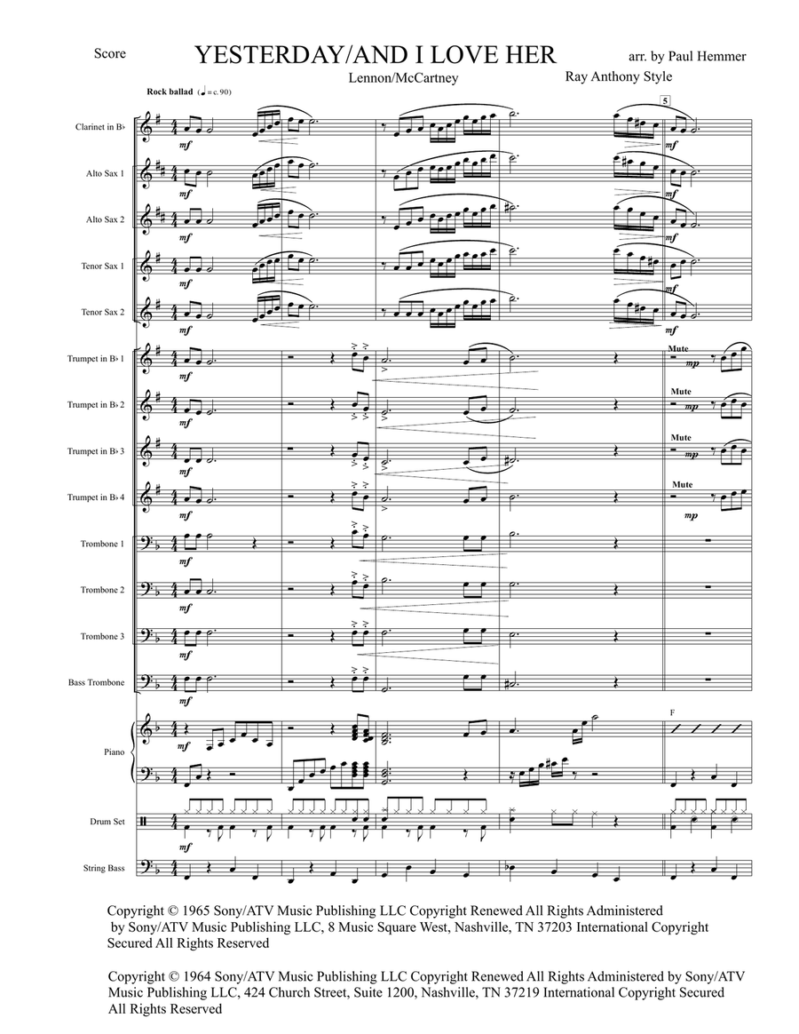 Medley: Yesterday with And I Love Her Jazz Ensemble scores gallery preview page 1