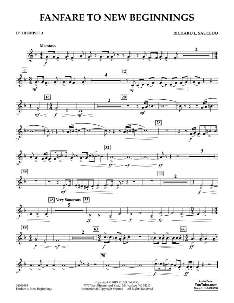 Fanfare for New Beginnings - Bb Trumpet 3