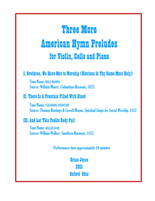 Three More American Hymn Preludes for Violin, Cello and Piano