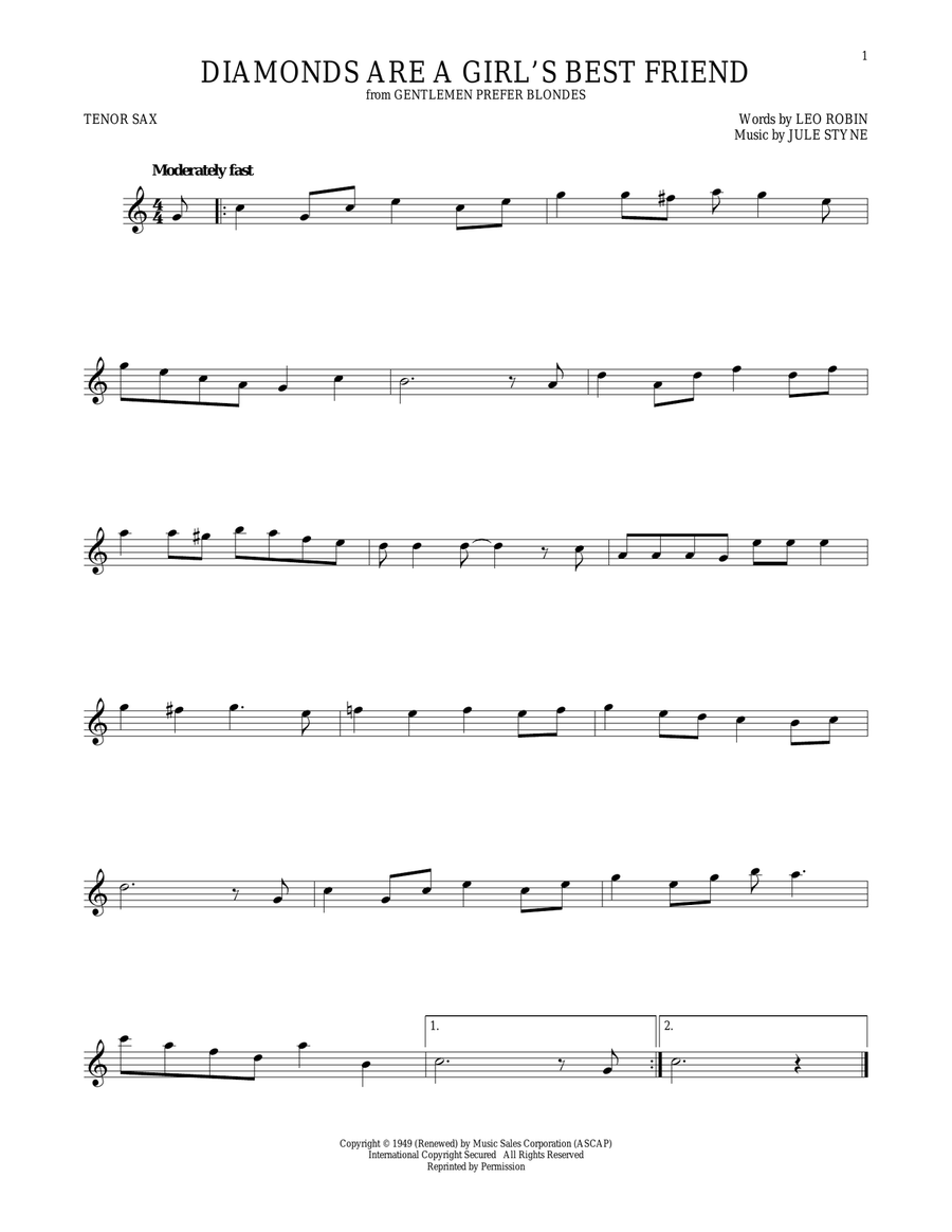 Diamonds Are A Girl's Best Friend Tenor Saxophone scores gallery preview page 1