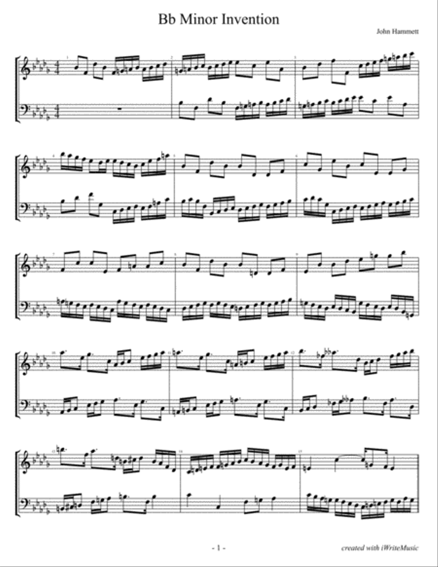 Bb Minor Invention Piano Solo scores gallery preview page 1