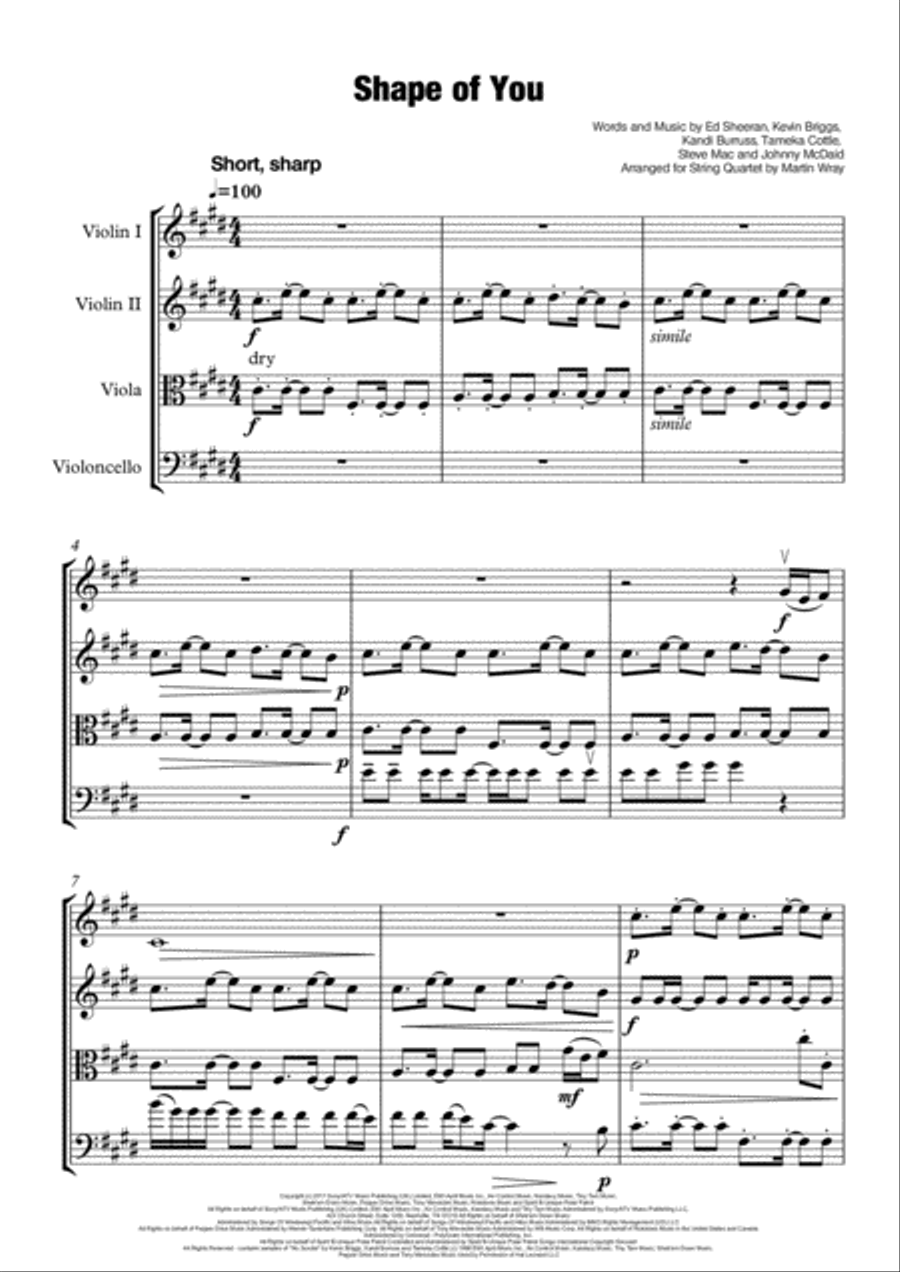 Shape Of You String Quartet scores gallery preview page 1