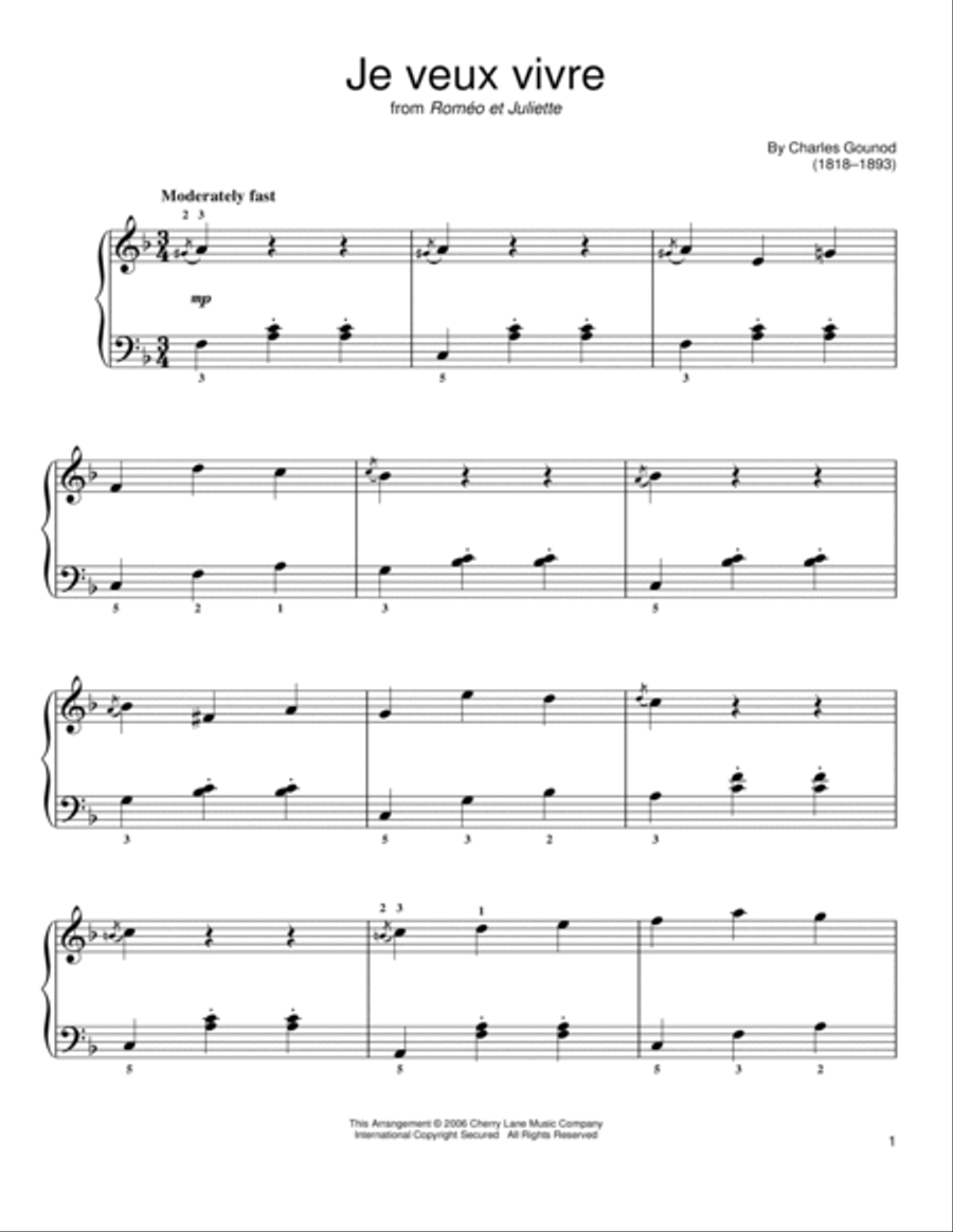 Ah Je Veux Vivre Easy Piano scores gallery preview page 1