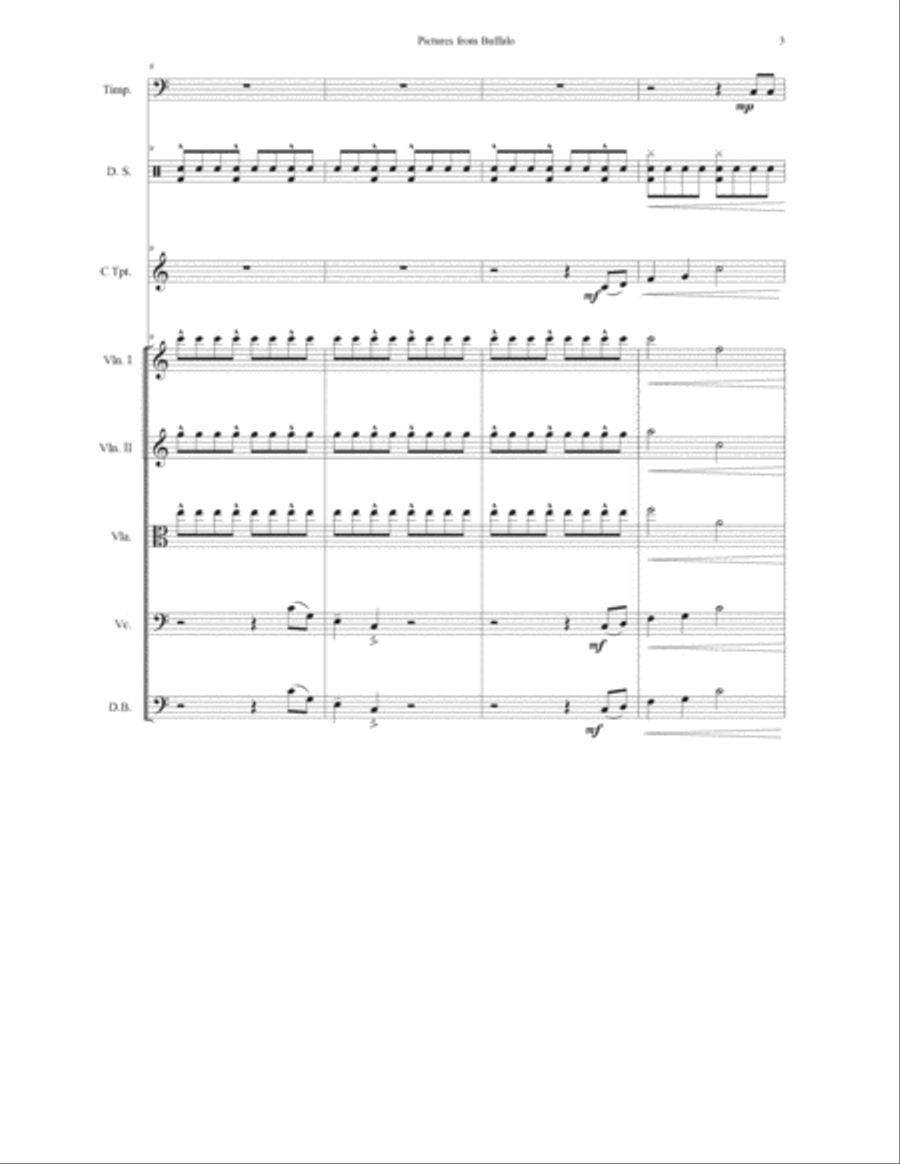 Pictures from Buffalo for Trumpet in C, Timpani, Drum Set, and Strings String Orchestra scores gallery preview page 4