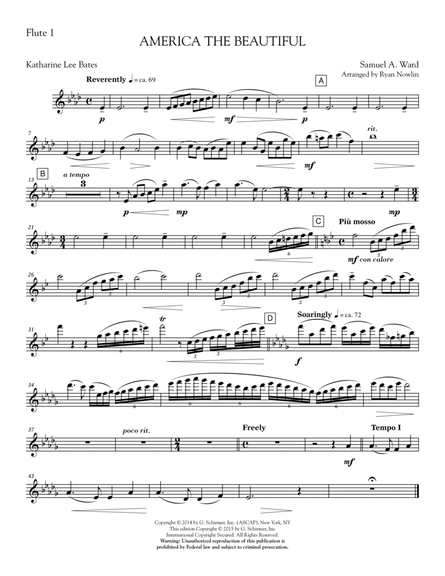 America, the Beautiful - Flute 1 Choir scores gallery preview page 1