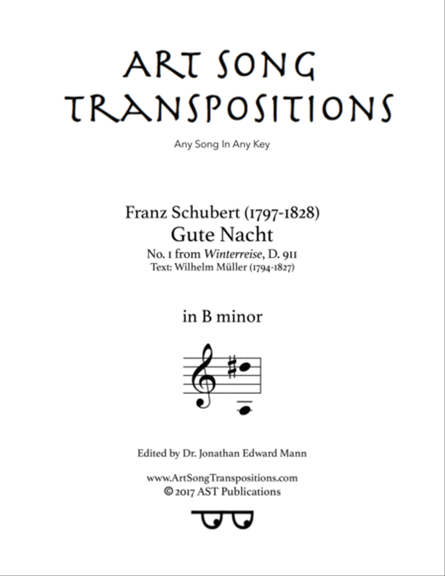 SCHUBERT: Gute Nacht, D. 911 no. 1 (transposed to B minor) Voice scores gallery preview page 1
