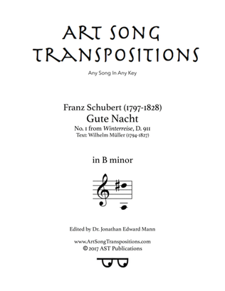 Book cover for SCHUBERT: Gute Nacht, D. 911 no. 1 (transposed to B minor)