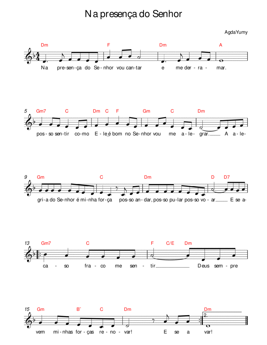Na presença do Senhor Easy Piano scores gallery preview page 1