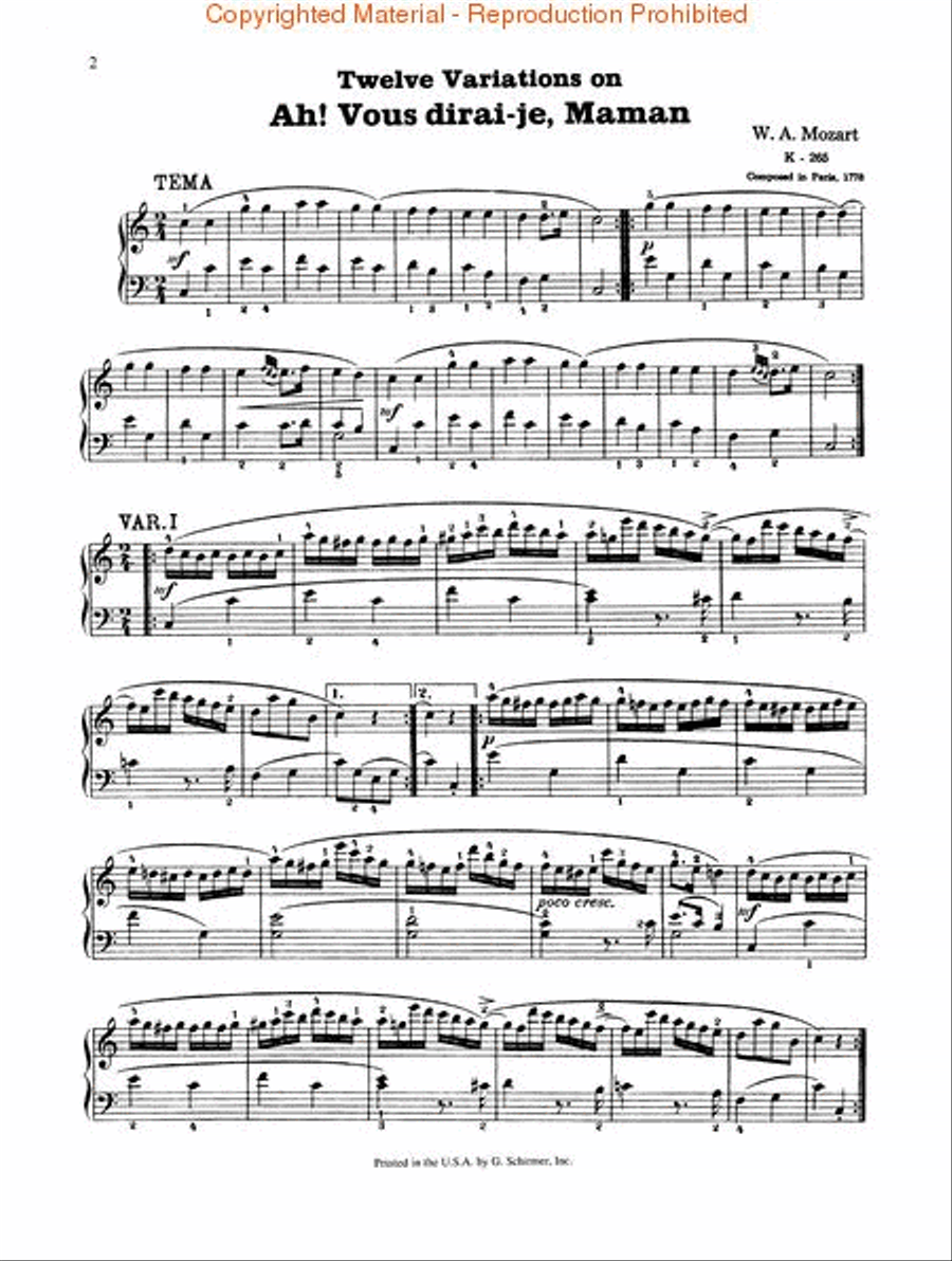 12 Variations On 'Ah' Vous Dirai-je Maman' - K. 265 Piano Solo scores gallery preview page 2