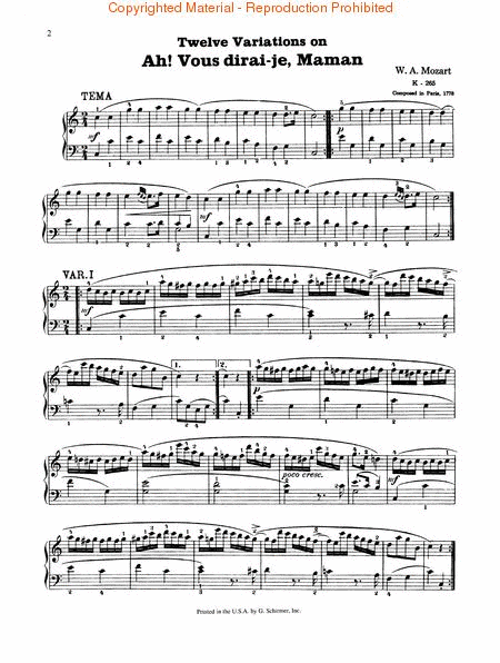 12 Variations On 'Ah' Vous Dirai-je Maman' - K. 265
