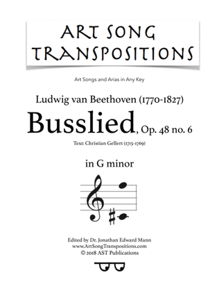 Book cover for BEETHOVEN: Busslied, Op. 48 no. 6 (transposed to G minor)