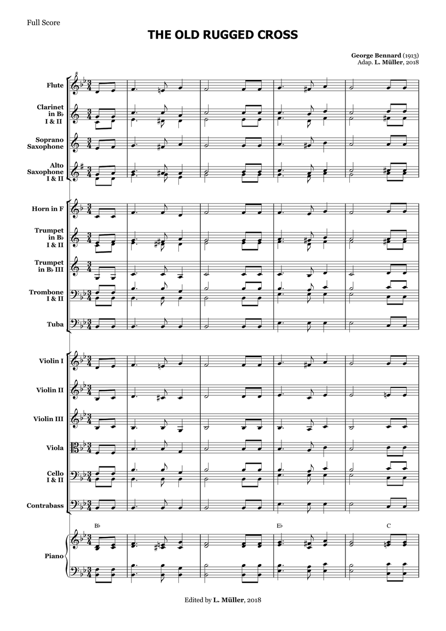 The Old Rugged Cross - for Beginner Orchestra. (with chords) Chamber Music scores gallery preview page 1