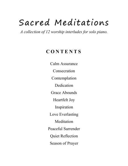 Sacred Meditations (A Collection of 12 LARGE PRINT, Two-Page Interludes for Solo Piano) image number null