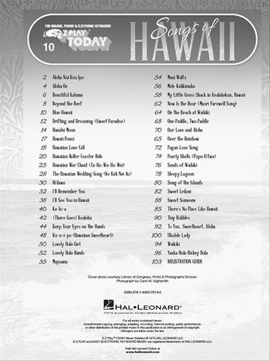 Songs of Hawaii Electronic Keyboard scores gallery preview page 2
