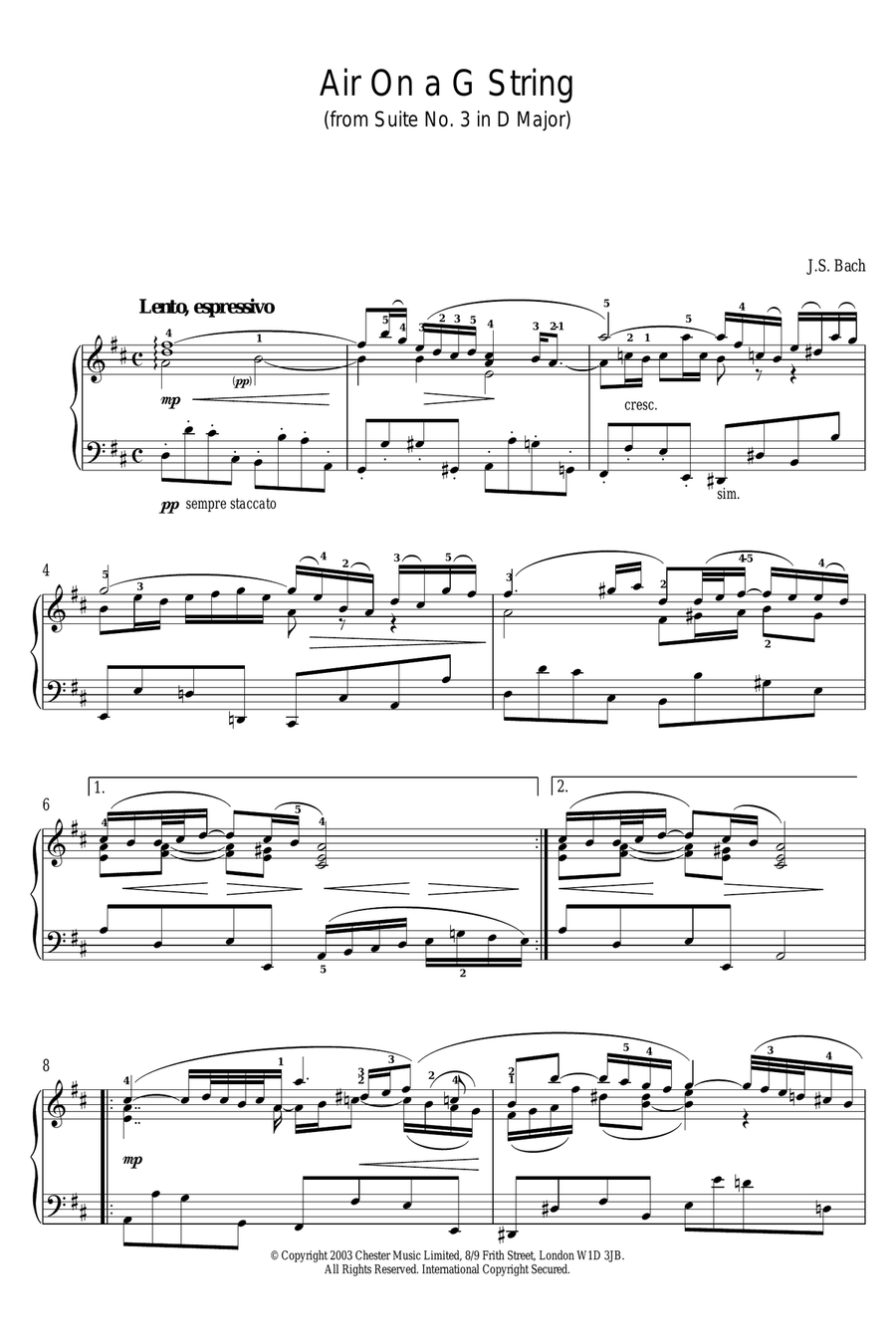 Air On The G String (from Suite No.3 in D Major) Piano Solo scores gallery preview page 1