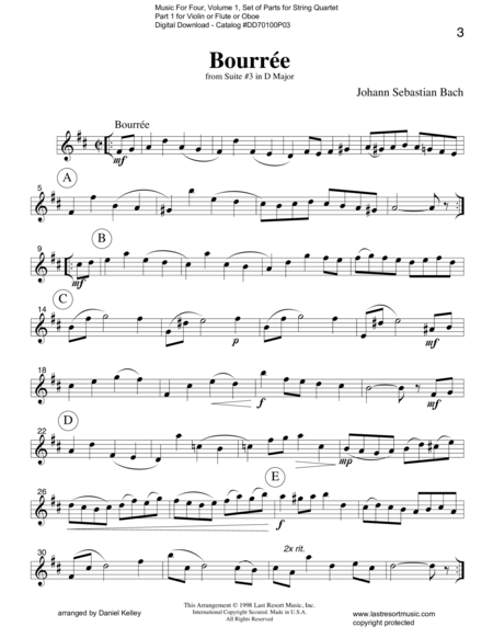 Bourree from Suite #3 in D Major (String Quartet)