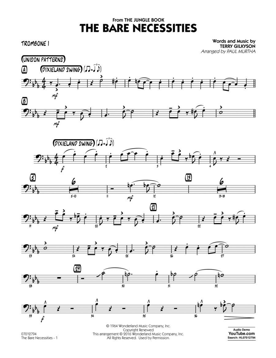 The Bare Necessities (from The Jungle Book) - Trombone 1 Trombone scores gallery preview page 1