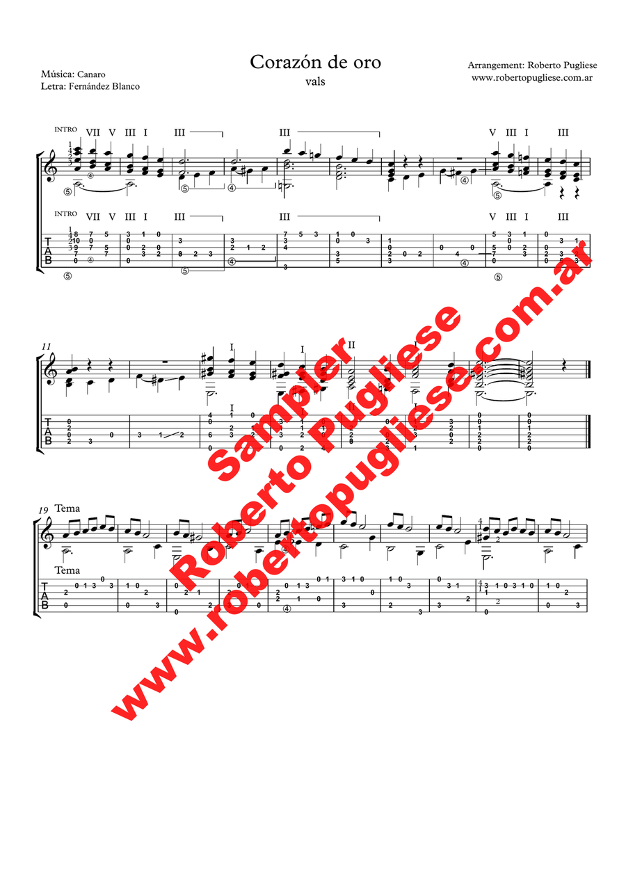 Corazon de oro - Vals (Canaro - Blanco) Classical Guitar scores gallery preview page 4