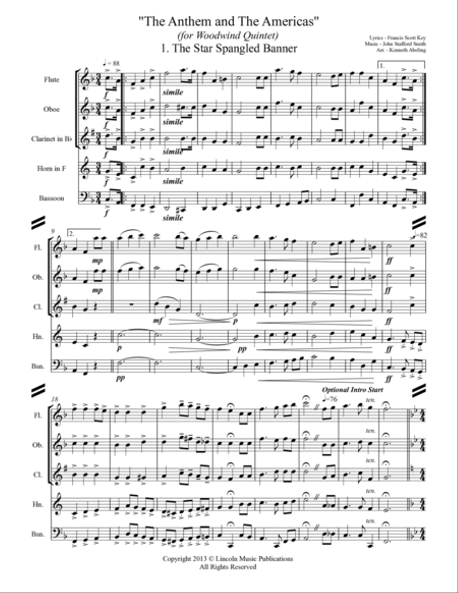 The U.S. National Anthem and The Americas (for Woodwind Quintet) image number null