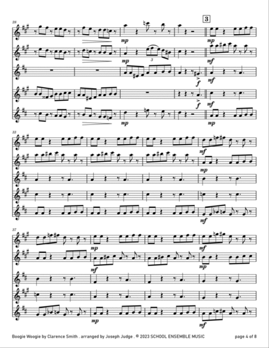 Boogie Woogie by Smith for Saxophone Quartet in Schools Saxophone Quartet scores gallery preview page 4