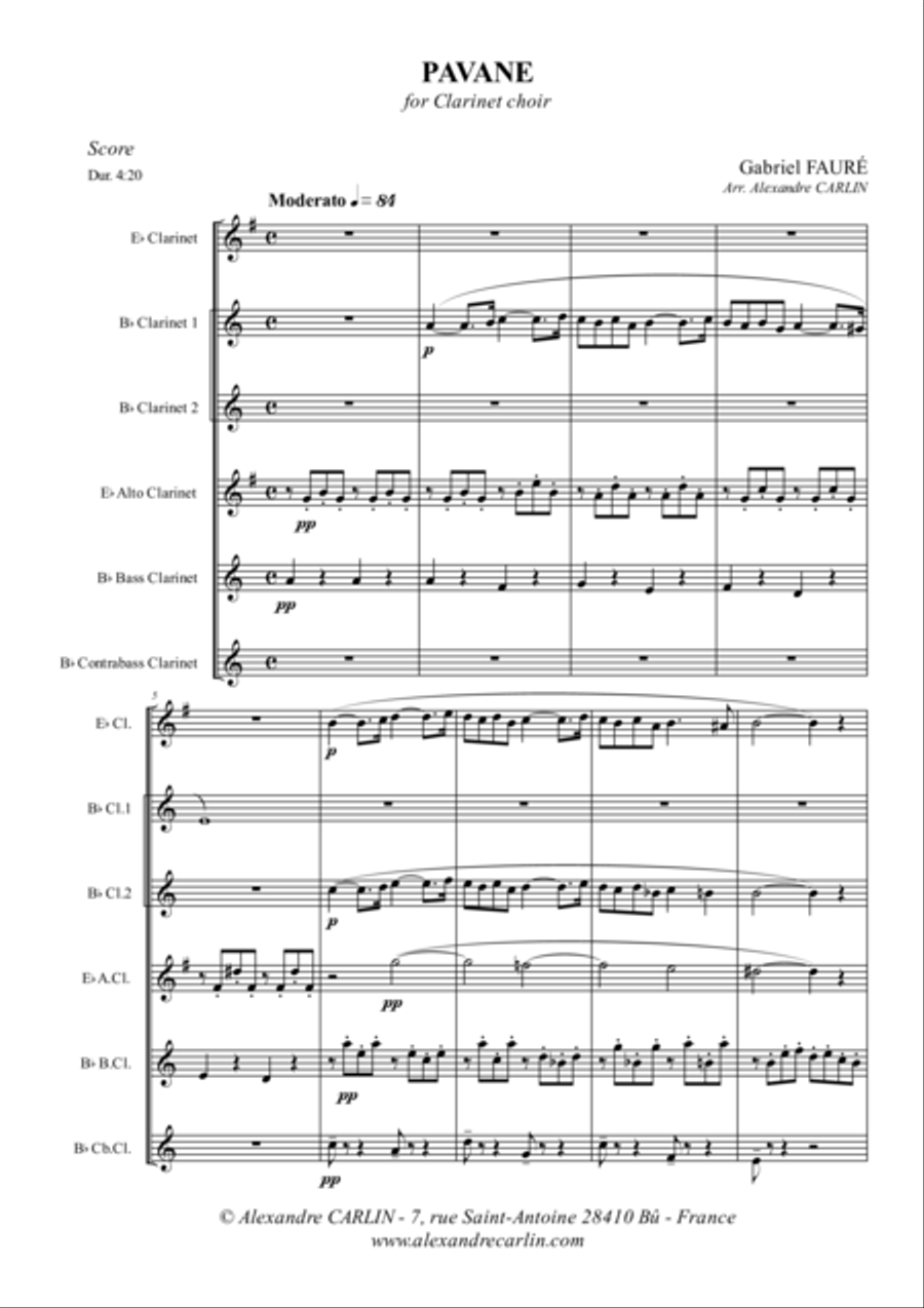 Pavane, for Clarinet Choir - Score & Parts Clarinet Choir scores gallery preview page 1