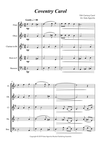 Coventry Carol - Jazz Arrangement - Wind Quintet image number null