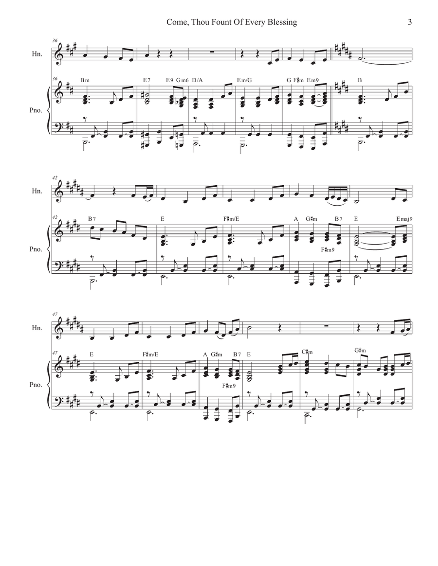 Come, Thou Fount Of Every Blessing (French Horn solo and Piano) Piano scores gallery preview page 3