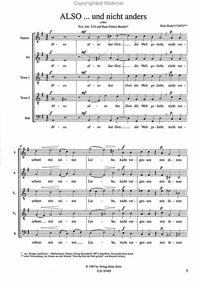ALSO ... und nicht anders für fünfstimmigen gemischten Chor (SATTB) a cappella (1989)