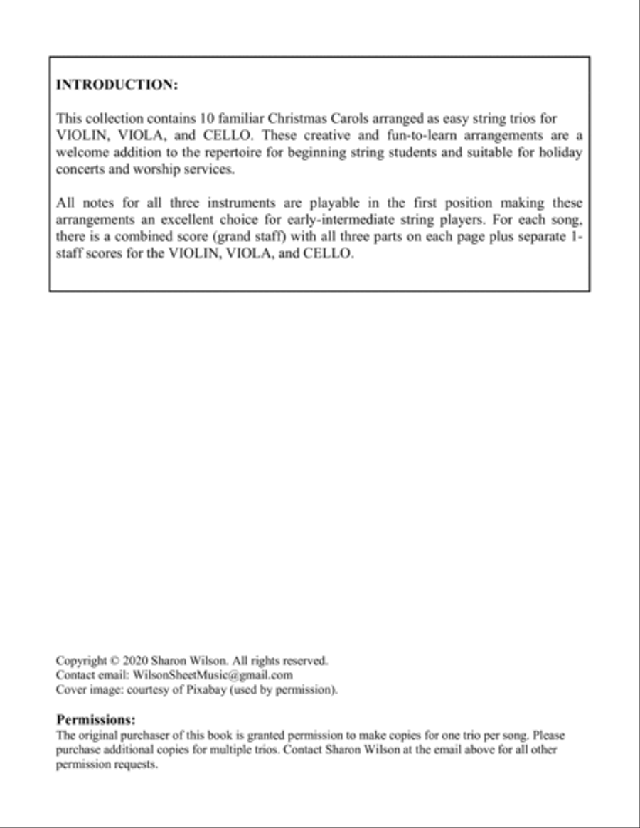Easy String Trios: Christmas Carols (A Collection of 10 Easy Trios for Violin, Viola, and Cello) String Trio scores gallery preview page 3
