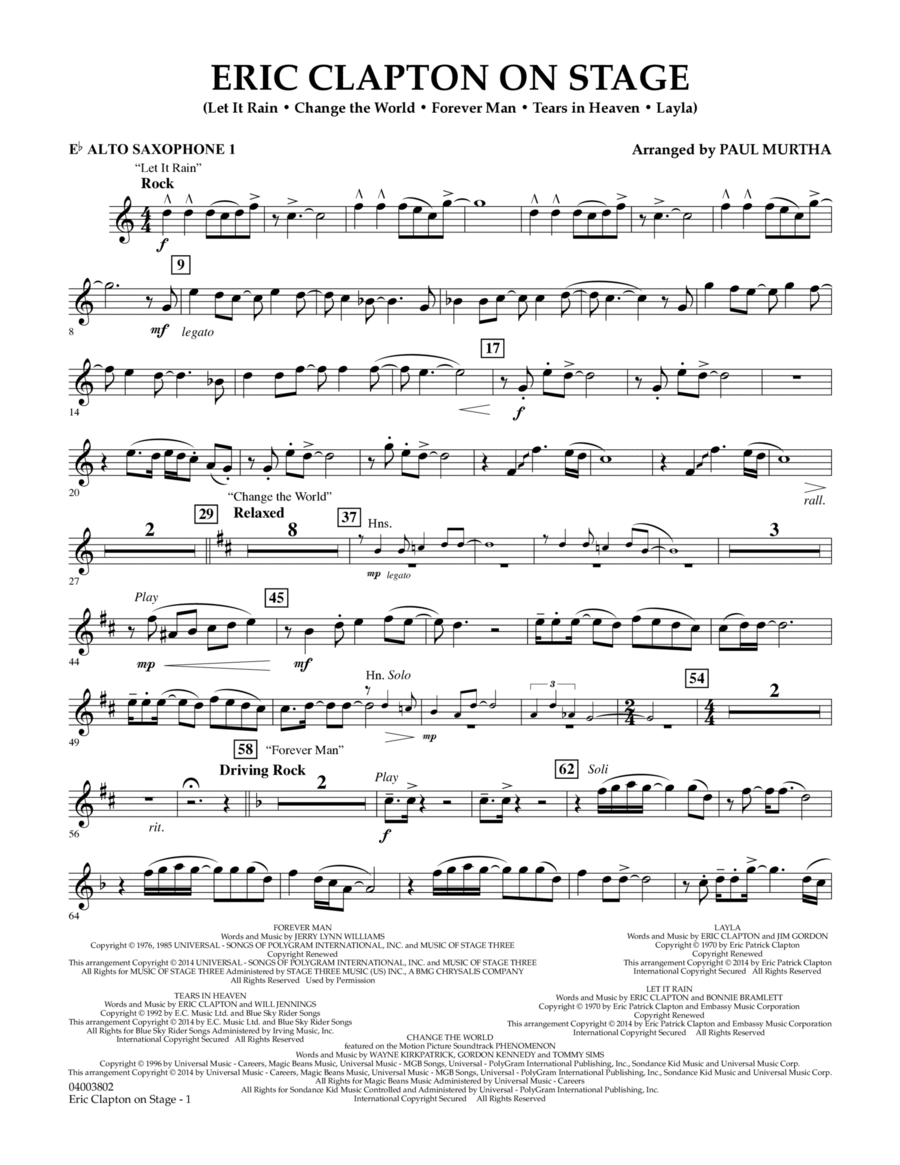 Eric Clapton on Stage - Eb Alto Saxophone 1 Concert Band scores gallery preview page 1