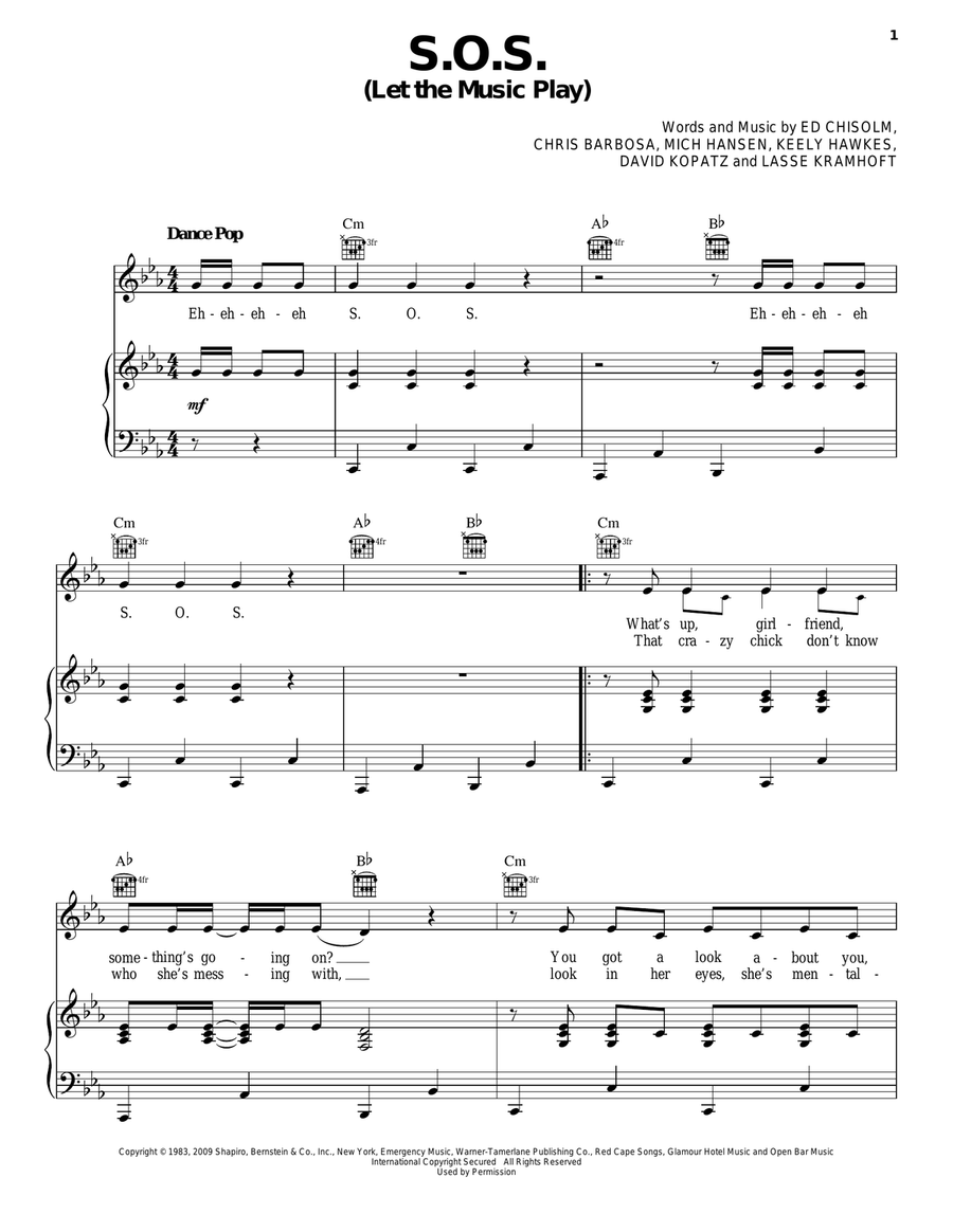 S.O.S. (Let The Music Play) Piano, Vocal, Guitar scores gallery preview page 1