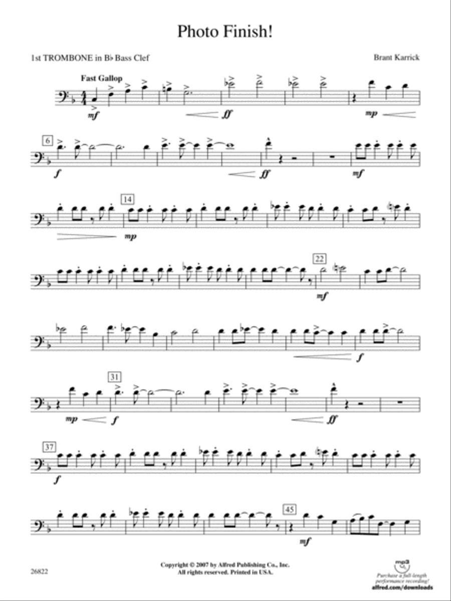 Photo Finish!: (World Part) 1st B-flat Trombone B.C. Concert Band scores gallery preview page 1