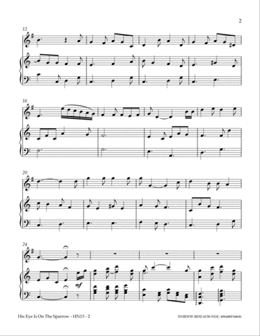 His Eye Is On The Sparrow (HN) Horn scores gallery preview page 3