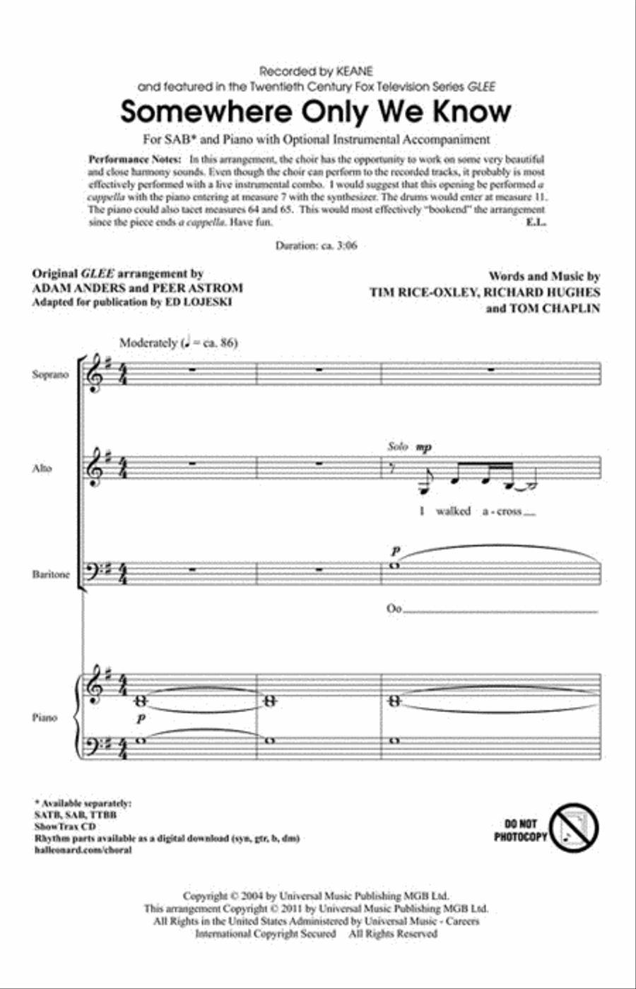 Somewhere Only We Know 3-Part scores gallery preview page 2