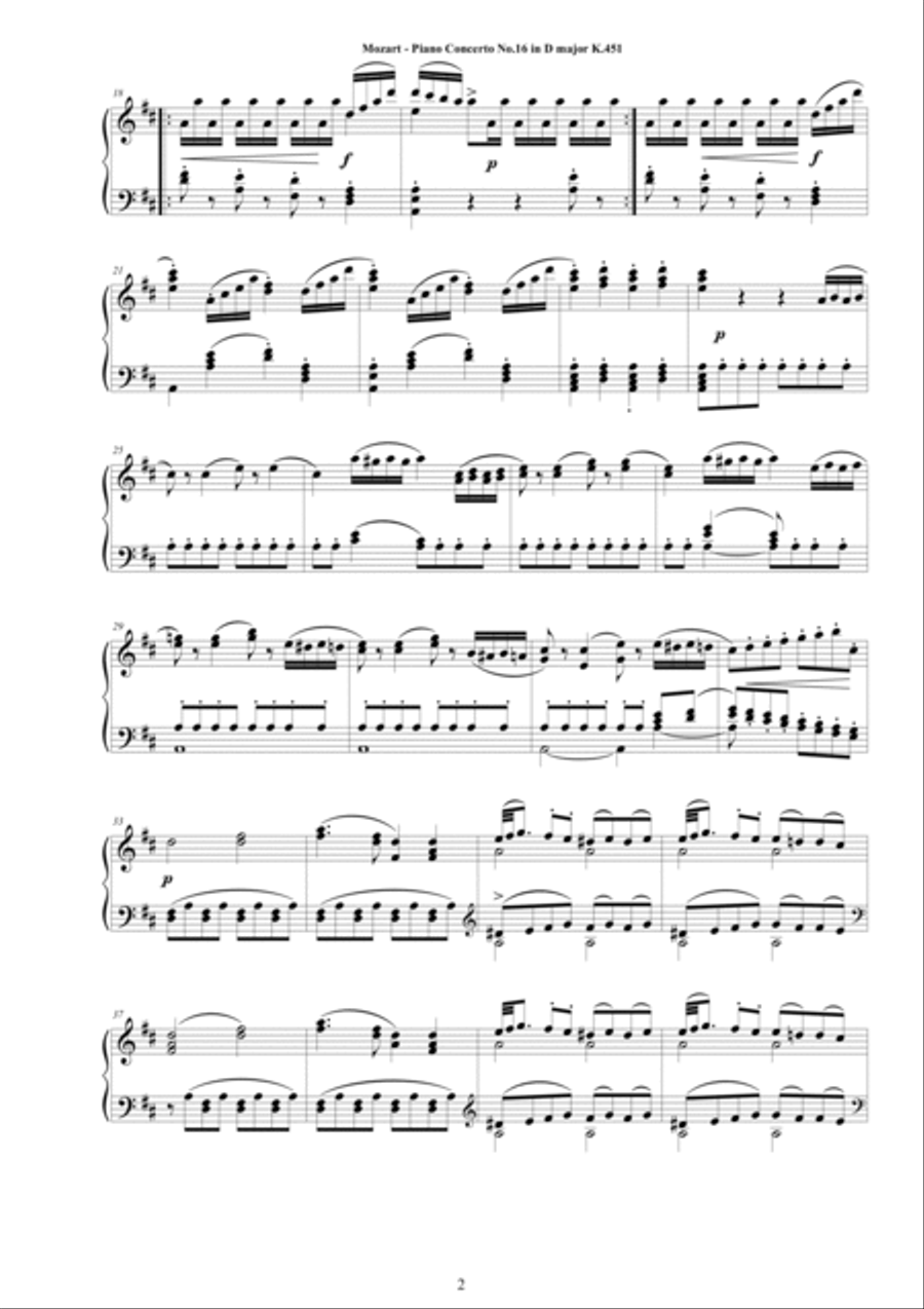 Mozart - Piano Concerto No.16 in D major K.451 - Piano Version Piano Solo scores gallery preview page 2