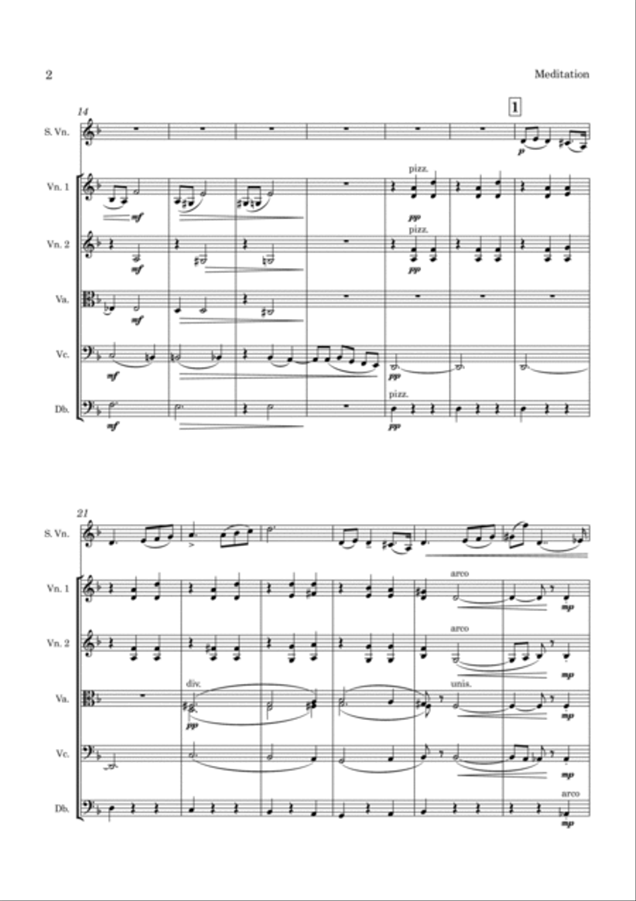 Tchaikovsky Meditation Op. 42 No. 1 for Violin and String Orchestra String Orchestra scores gallery preview page 3