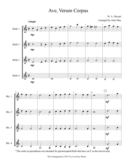 Ave, Verum Corpus-Glockenspiel Quartet or Glockenspiel Choir image number null